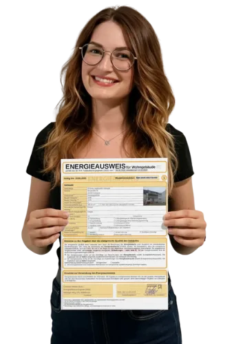Person hält einen fertigen Energieausweis in der Hand